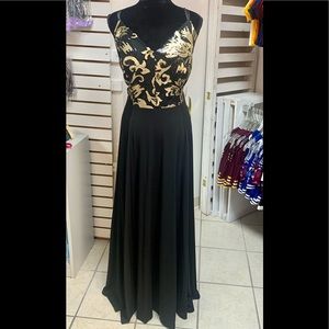 Sz 14/15 Black & Gold Prom Homecoming Pageant Mom of Bride Formal Gown Dress NWT